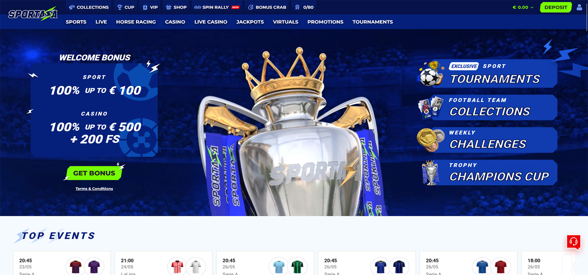 Sportaza casino home page